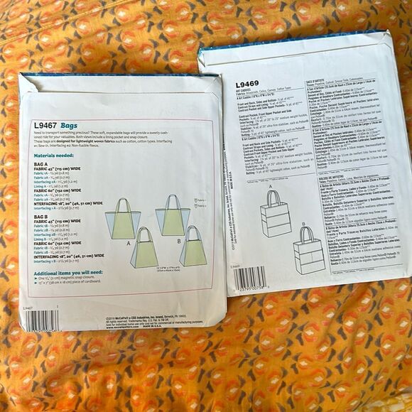 Set of 2 Mccall’s One Size Tote Bag Patterns Hobo Bags - Picture 2 of 3